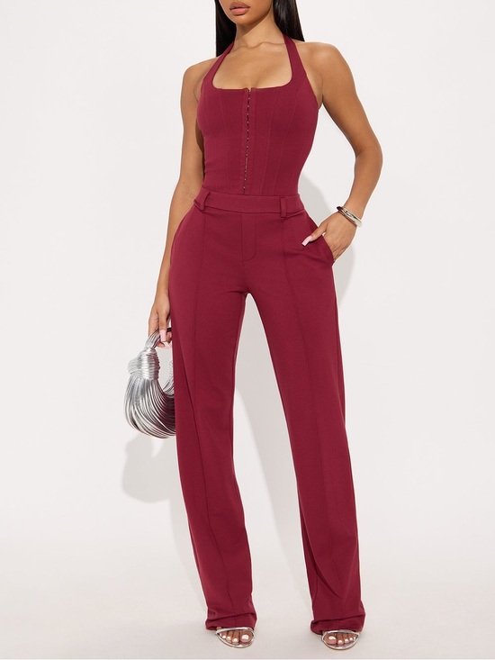 Fashion Nova Pants - Fashion Nova In Command Ponte Halter Wide Leg Jumpsuit